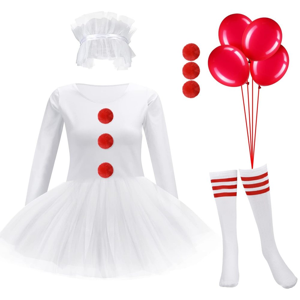 Halloween Clown Costume For Women Tutu Skirt Ruffle Collar Stripes Thin Tube😌